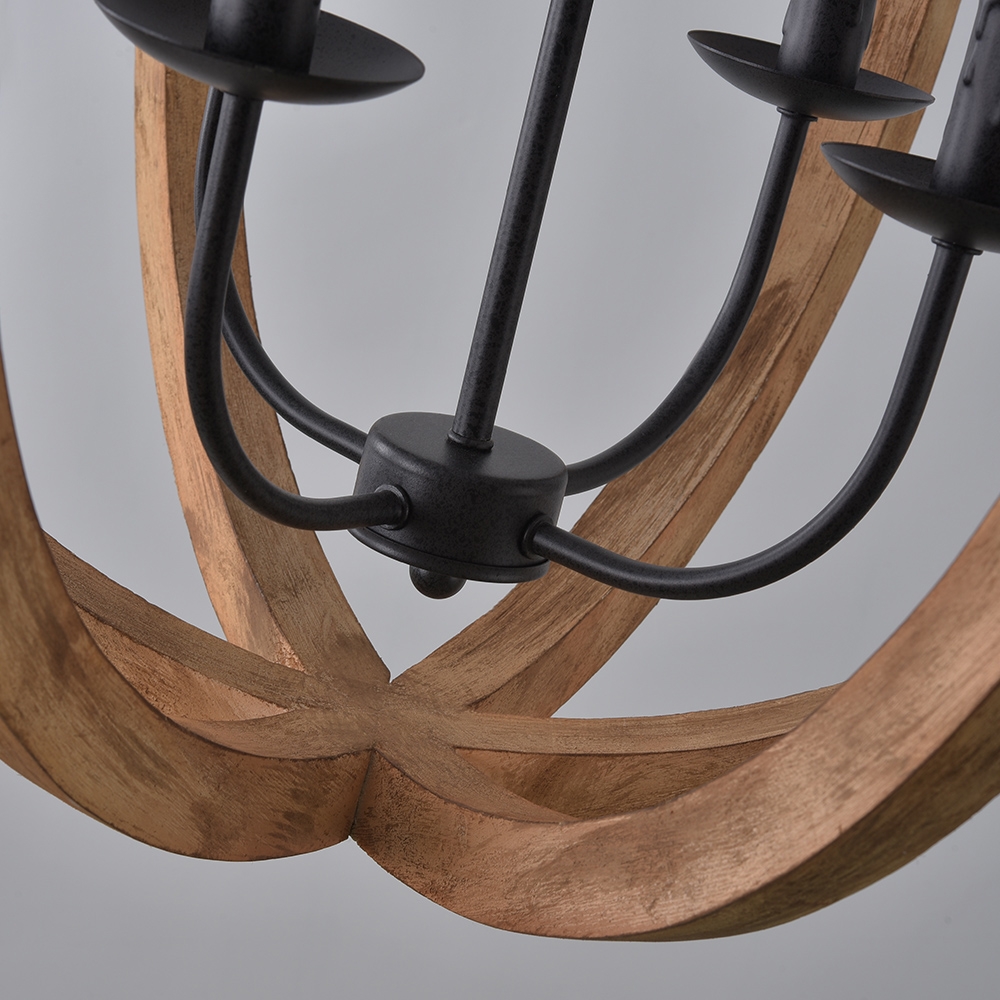 Rustic Vintage 4 Lights Brown Wood Globe Orb Chandelier Rust Metal Candle Light window image