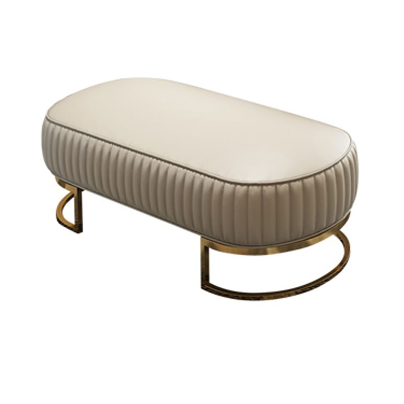 Modern Faux Leather Beige Upholstered Tufted Bench Gold Metal Bench Small window image