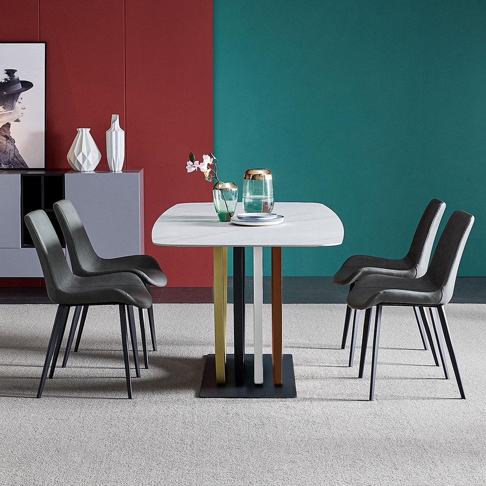 1800mm Rectangular White Faux Marble Dining Table U-Shape Base Carbon Steel Multi-Colour window image