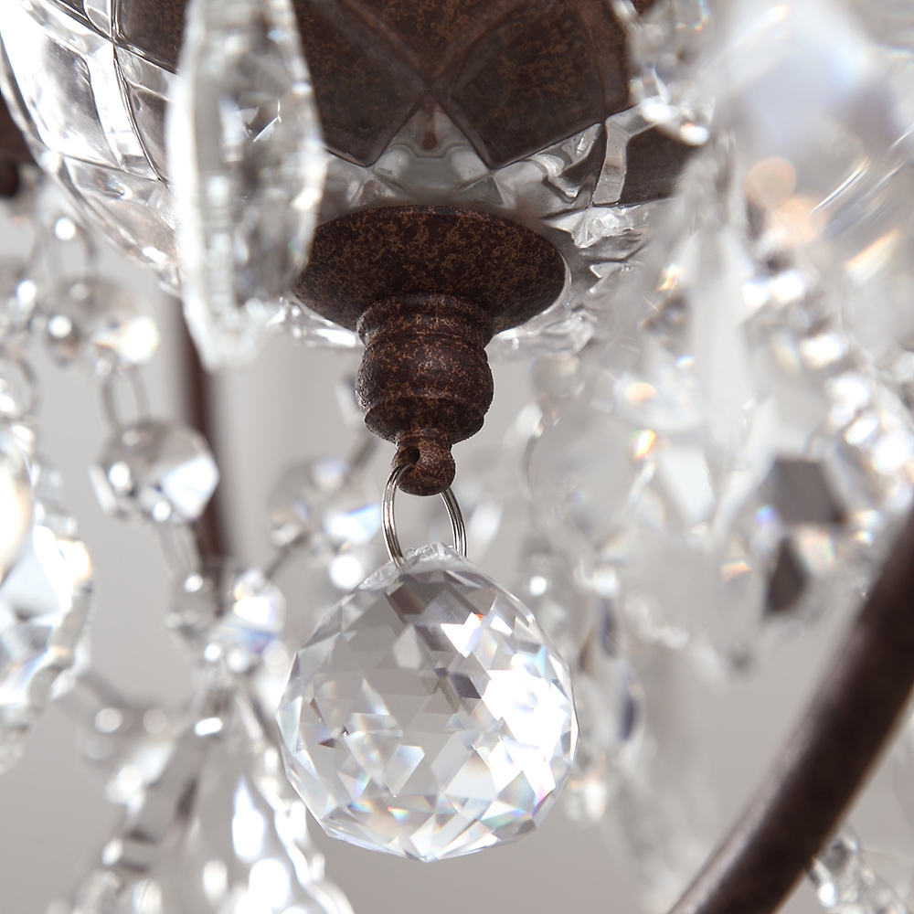 Industrial Loft 6 Lights Retro Clear Crystal Hanging Sphere Rust Metal Orb Chandelier window image