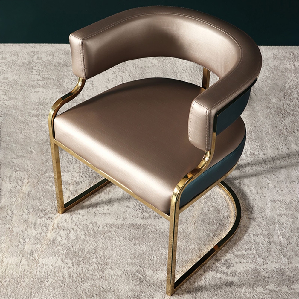 Modern Side Chair with Metal Base PU Leather Upholstered Armchair Brown Accent Chair window image