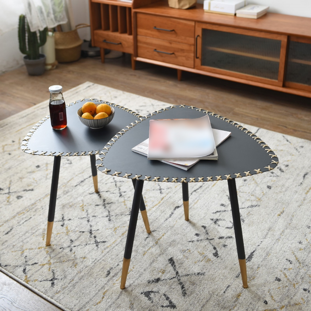 Modern Black Coffee Table Piece-of-2 Steel Tabletop window image