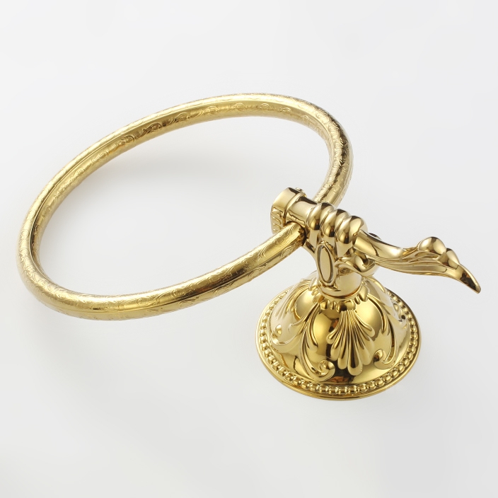 Atre Luxury Round Wall Mounted Single Towel Ring for Bathroom in Gold Finish Solid Brass window image