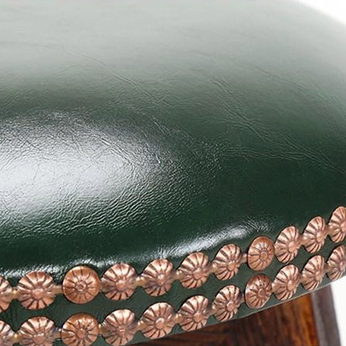 Retro Rustic Swivel Bar Stool Leather Wood Bar Stool with Back Round Nail Heads Seat Cushion in Green window image