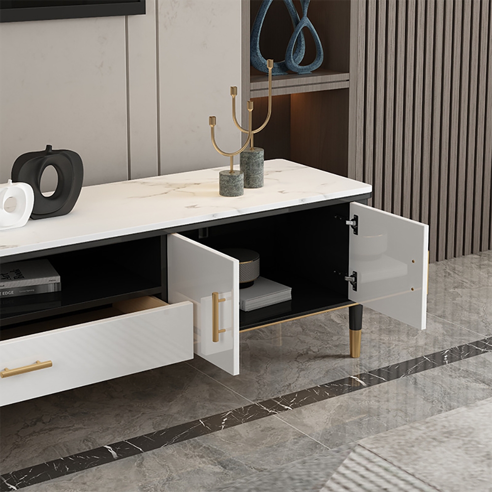 Modern TV Stand Sintered Stone Top Entertainment Center with 4 Doors & 1 Drawer in Small window image