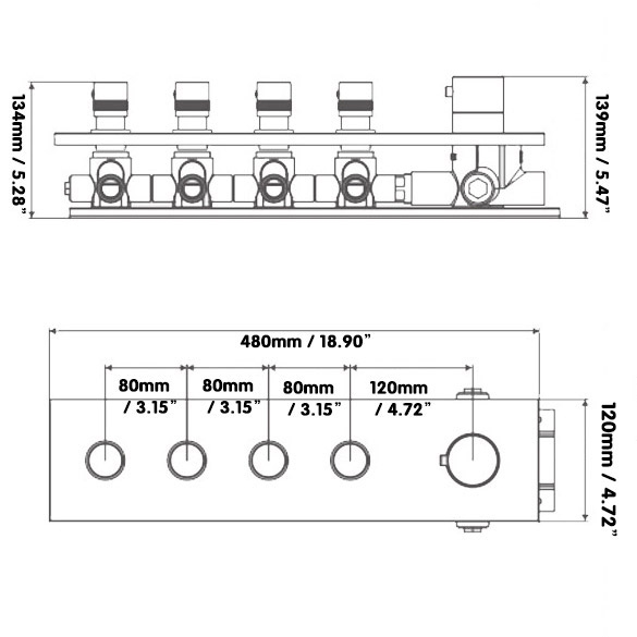 Válvula de ducha vertical moderna termostática de 4 funciones de latón macizo con pomos redondos acabados en níquel cepillado Imagen de ventana