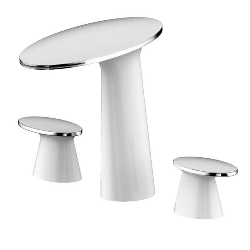 Pene Contemporary Widespread Waterfall Solid Brass Bathroom Sink Faucet Double Lever Handle Finished in White with a Pinch of Chrome window image