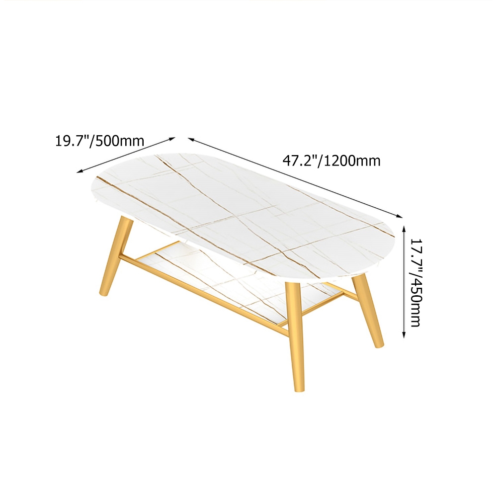 Black Coffee Table with Storage Marble Top Metal Frame window image