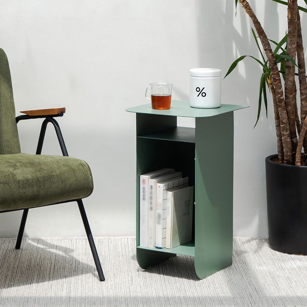 Green Side Table with Storage Metal window image