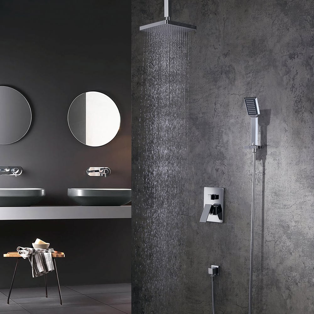 Dree Modern ABS Ceiling Mounted Rain Shower Head & Hand Shower Set Single Handle Brass in Polished Chrome window image