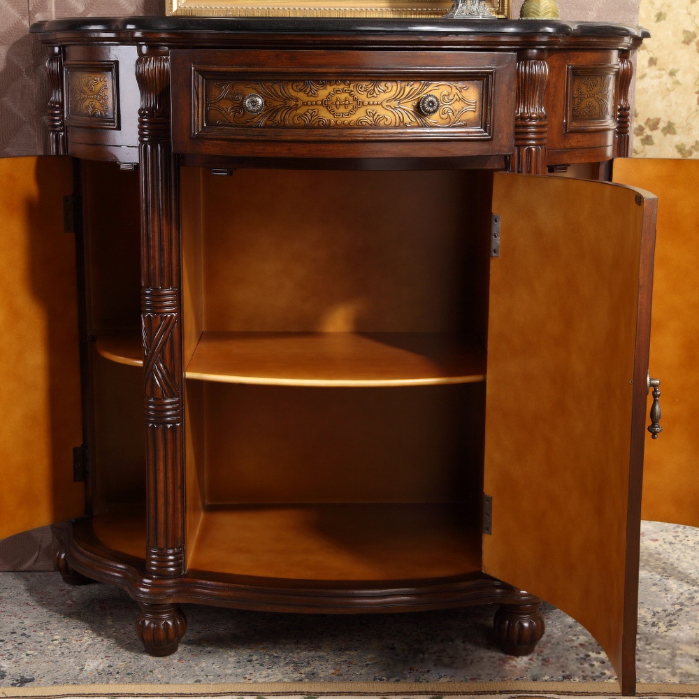 1067mm Walnut Entryway Cabinet Marble Top Side Cabinet with Doors & Shelves & Drawer window image