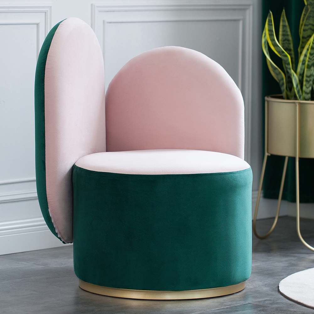 Modern Green & Pink Velvet Sidechair Upholstered Single Chair Gold Base Metal