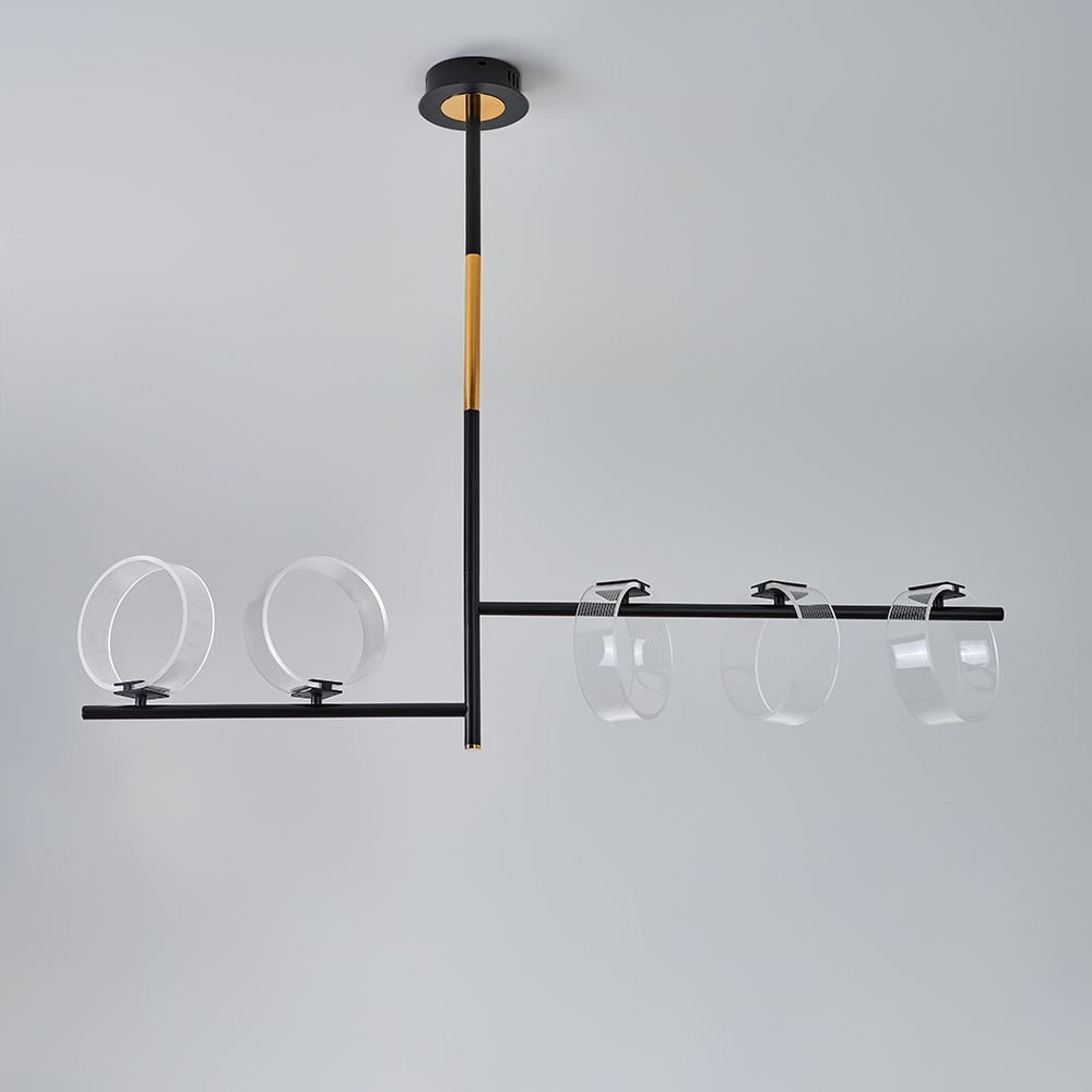 Linear LED Acrylic Island Pedant Light Black and Gold 5 Light Modern window image