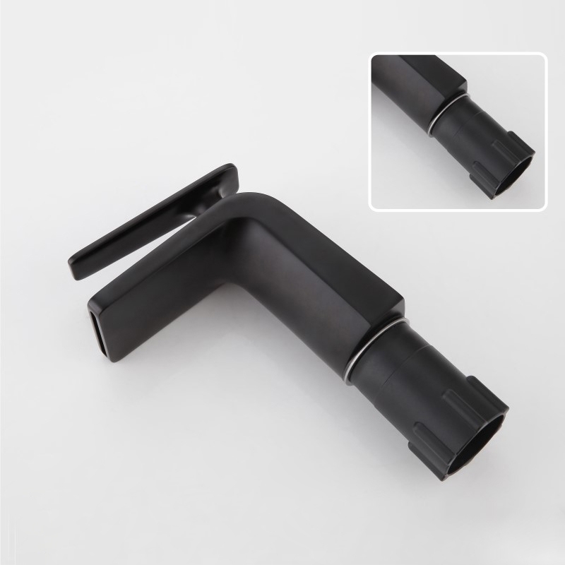 Contemporary Waterfall Bathroom Sink Faucet Single Handle One-Hole Sink Faucet in Matte Black window image