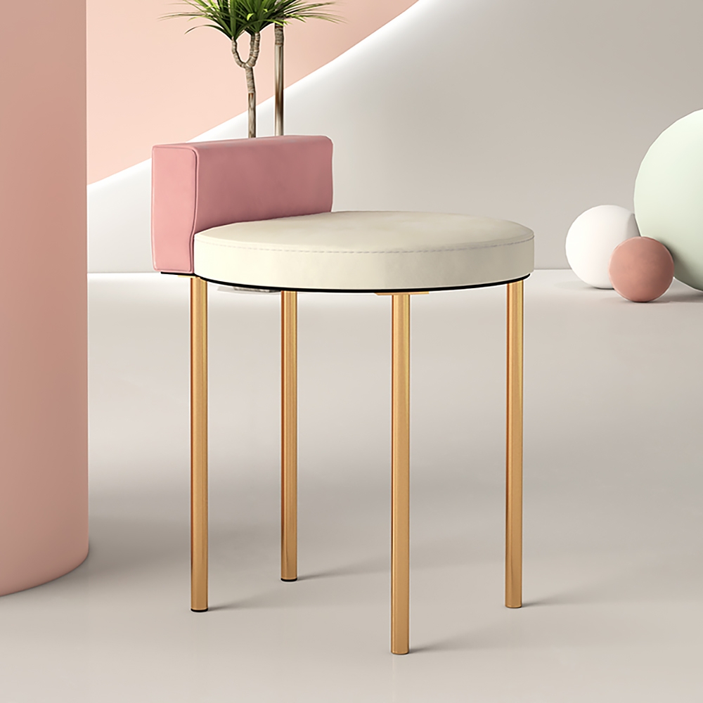 Pink Velvet Accent Chair Modern Upholstered Armless Chair with Metal Legs window image