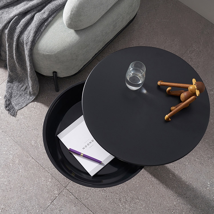 Modern Minimalist C Side Table with Tray 20" Black Side Table with Storage & Rotatable Top window image