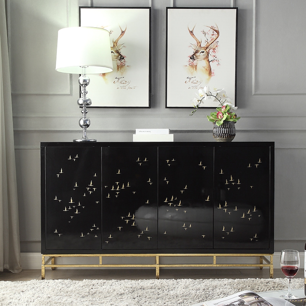 1500mm Modern Sideboard Black Buffet with 4 Doors 4 Shelves in Gold window image