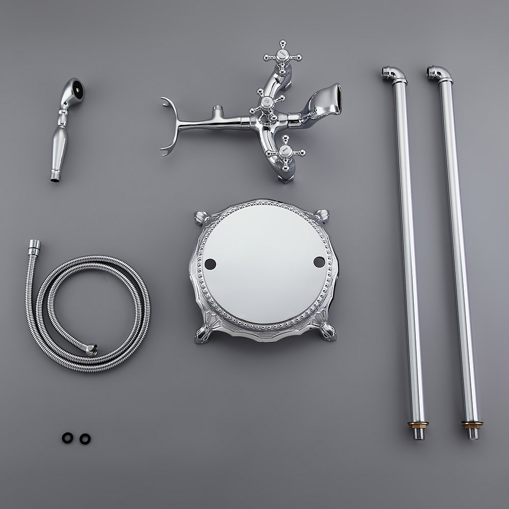 Chester Classic 3 Cross Handles Floor Mounted Clawfoot Tub Filler Faucet with Hand Shower in Chrome window image