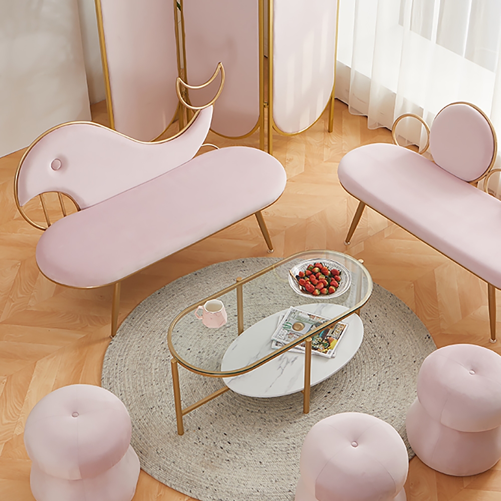 Bench Pink Whale Bench Velvet Upholstered Bench 1250mm in Gold Finsh window image