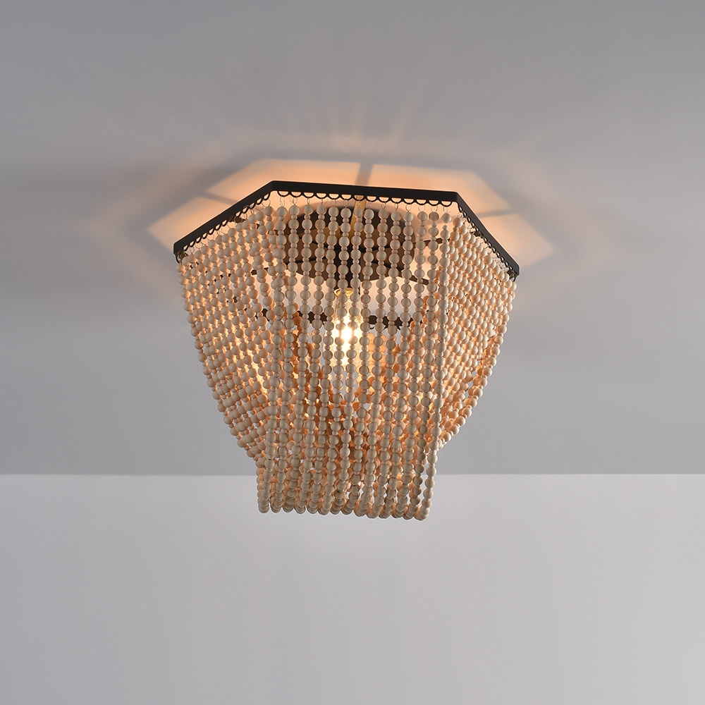 Dowa Farmhouse Cottage Plafonnier en bois avec cadre en métal 1 lumière Noir image de fenêtre