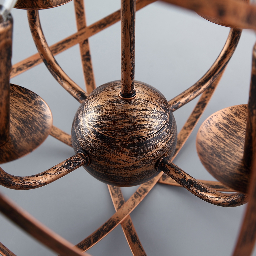 Antique Brass Warehouse Orb Cage 4-Light Suspended Metal Globe Candle-Style Chandelier