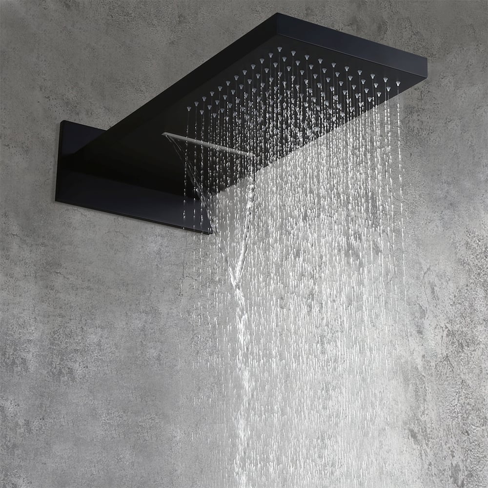 Modern Minimalist Wall Mounted 2-Function Rainfall & Waterfall Shower Head Matte Black window image