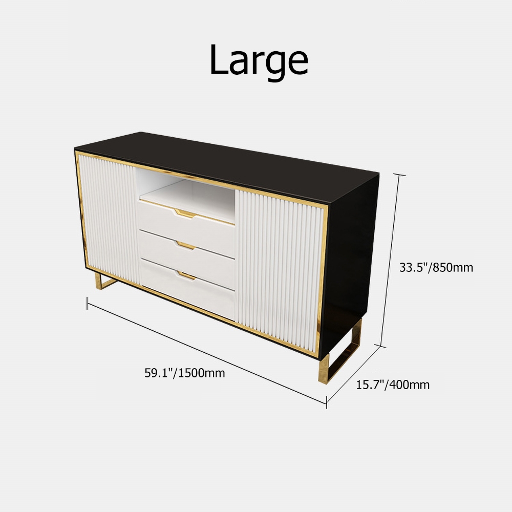 White Sideboard Buffet Modern Sideboard Cabinet with 2 Doors & 3 Drawers in Small window image