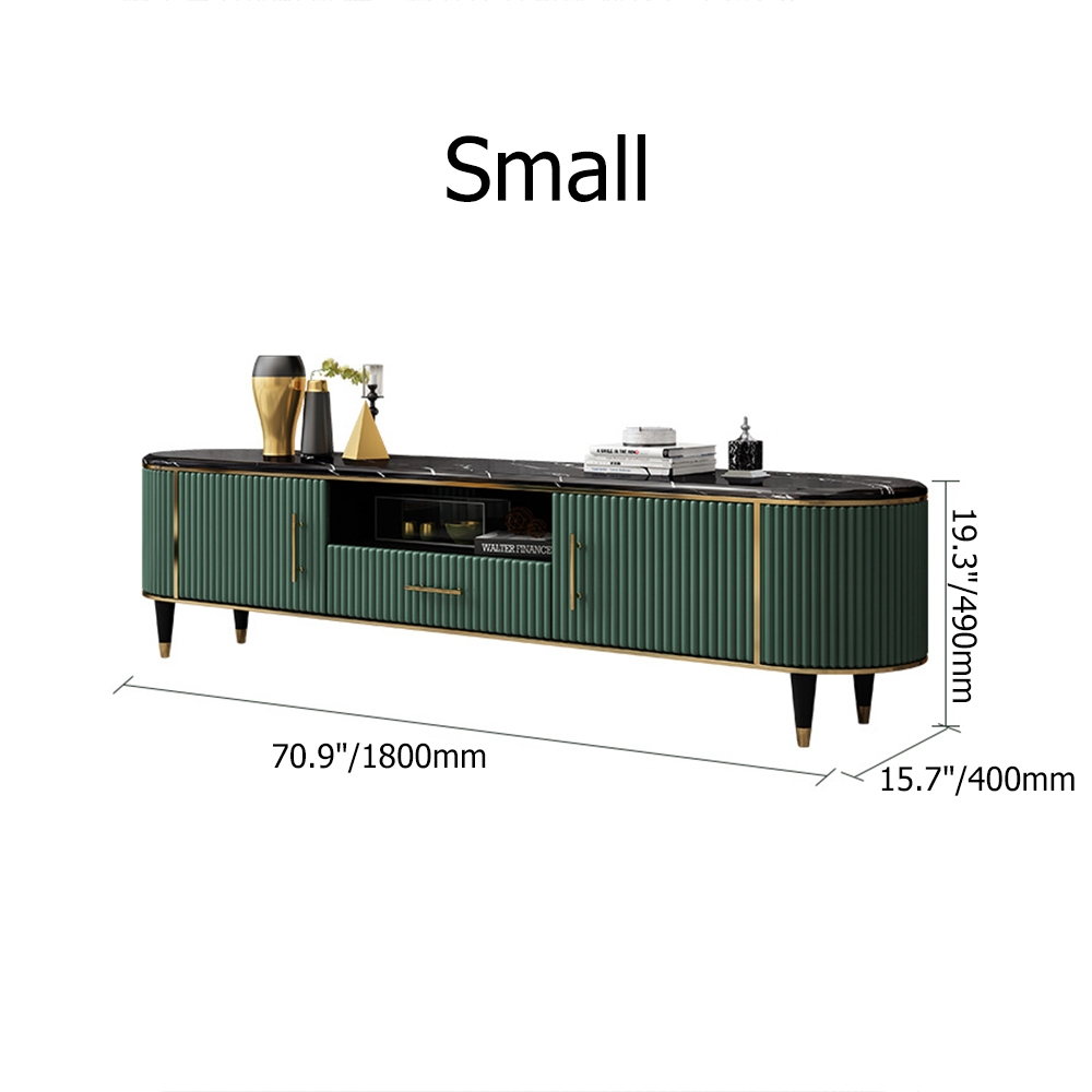 78.7" Modern Oval TV Stand Faux Marble Top White Media Stand with 2 Doors & 1 Drawer window image