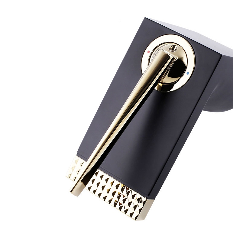 Contemporary Waterfall Spout Single Hole 1-Handle Bathroom Sink Faucet Solid Brass in Black & Gold window image