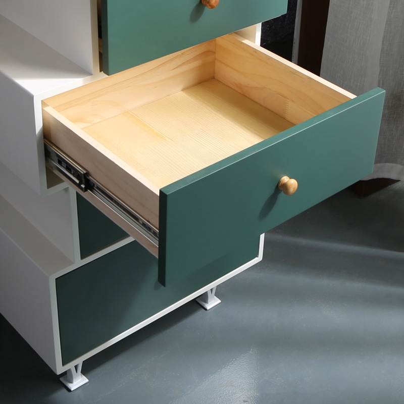 Modern Cabinet 5 Drawers Wood Cabinet Geometrical Cabinet Accent Cabinet-White window image