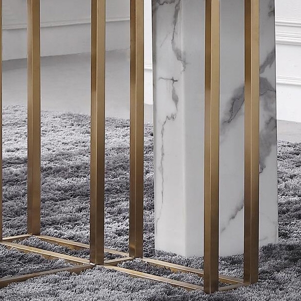 Modern Luxury 59" Round Dining Table with Faux Marble Top & Metal Base Large in Brushed Gold window image