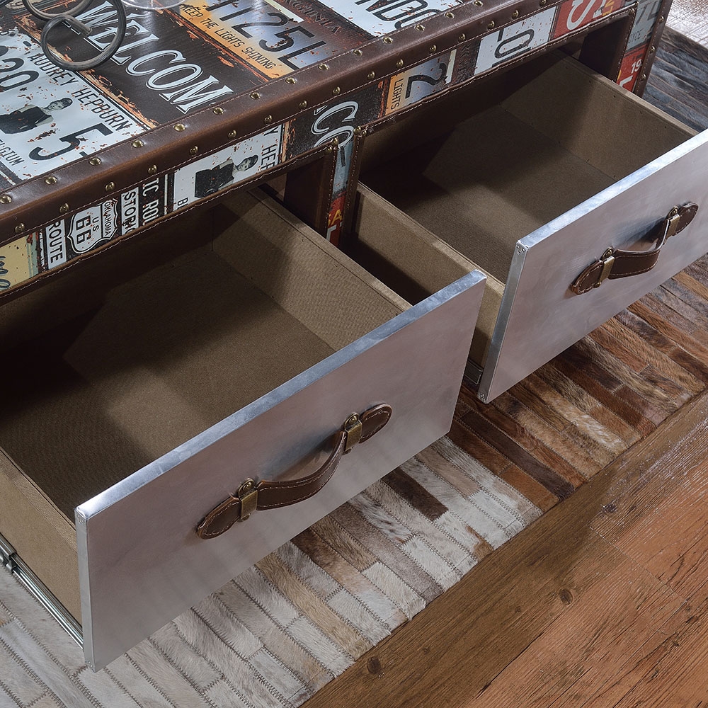 Retro Style Coffee Table with Drawers Rectangular Accent Table window image