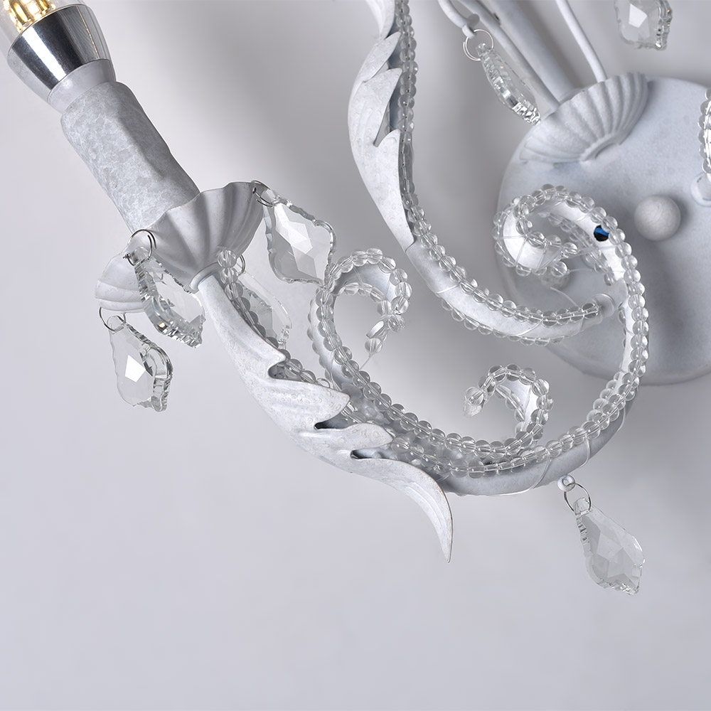 French Country Clear Crystal Beads 2-Light Indoor Wall Sconce in Antique White window image