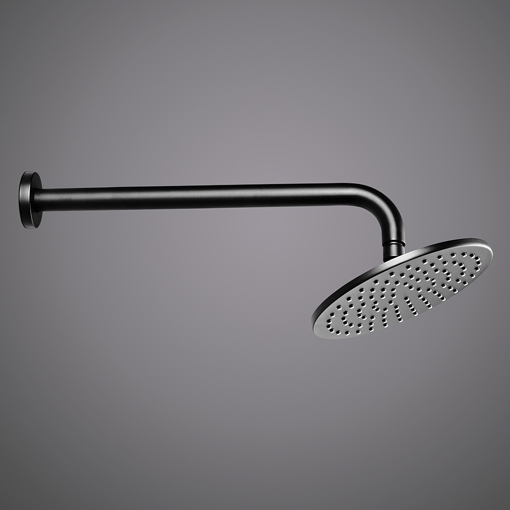 Modern Thermostatic 8 Inches Solid Brass Wall Mount Round Rainfall Shower and Slide Handheld Shower Set in Black Finish window image