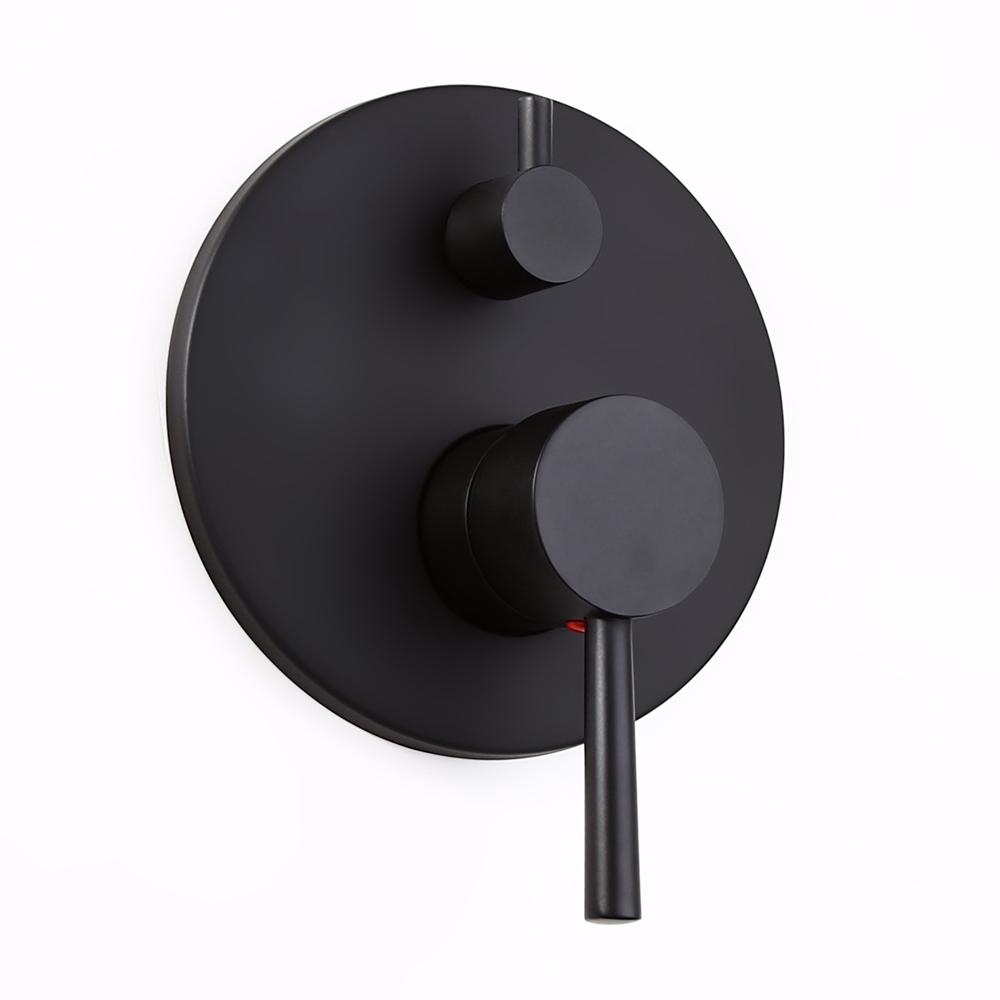 Válvula misturadora de chuveiro redonda de dupla função preta fosca moderna de 2 saídas em latão sólido Imagem da janela