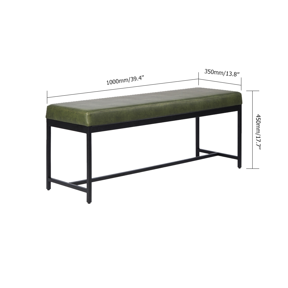 39.4'' Blackish Green Entryway Upholstered Bench with Faux Leather and Metal window image
