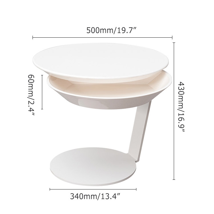 Modern Minimalist C Side Table with Tray 20" White Side Table with Storage & Rotatable Top window image