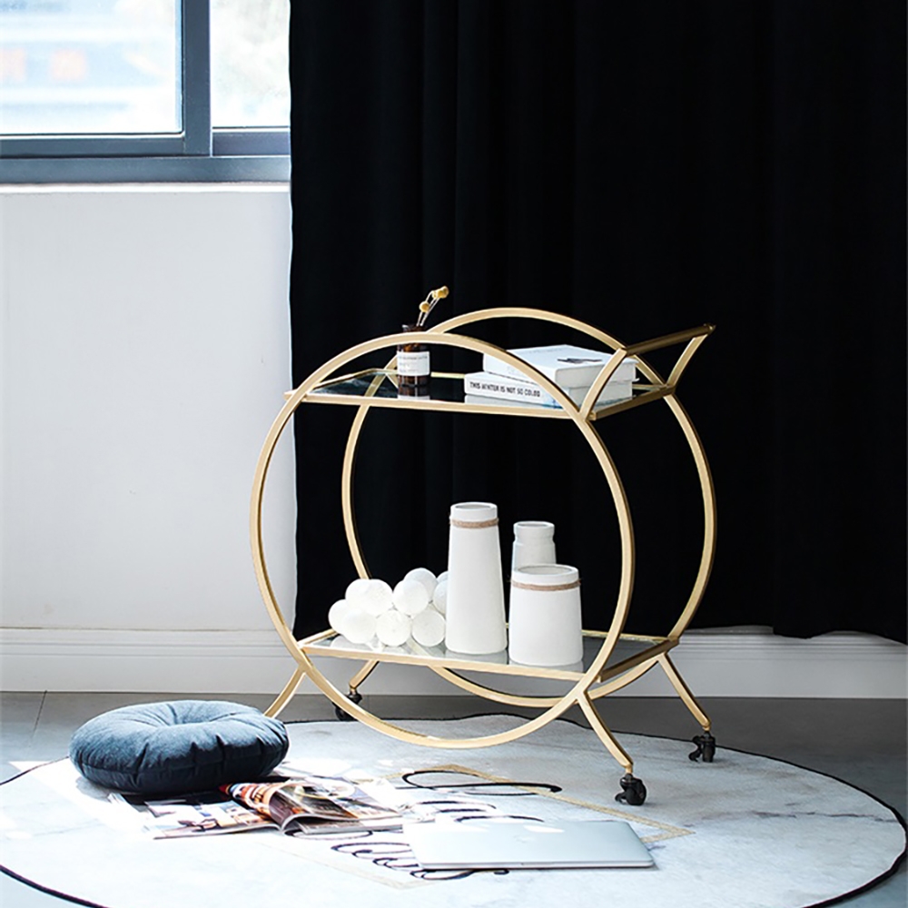 800mm Modern 2-Tier Utility Cart with Wheel Gold window image