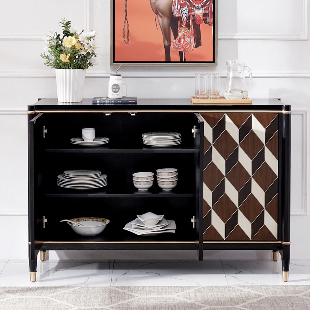 53" Nordic Black Sideboard Buffet Rectangular Cubic Patterns Surface Cabinet in Large window image