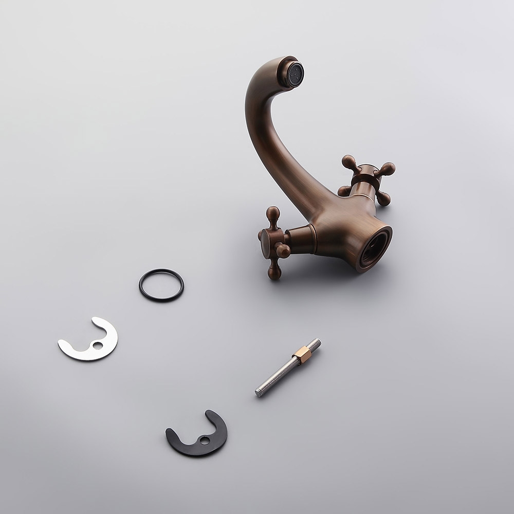 Suex Classique Bronze Monobloc Robinet Mitigeur de Lavabo de Salle de Bain Poignée Croisé en Laiton image de fenêtre