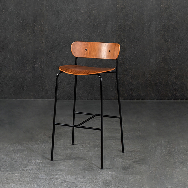 Walnut Counter Height Bar Stool Solid Wood Counter Stool with Footrest Metal window image