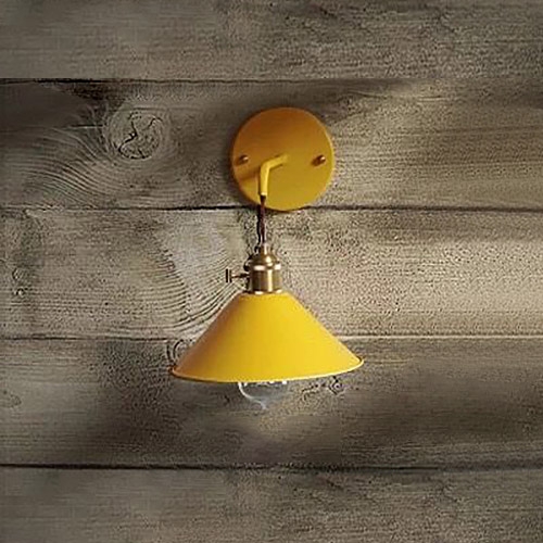 Minimalist Industrial Single Light Saucer Shade Metal Hanging Indoor Wall Sconce in Yellow window image