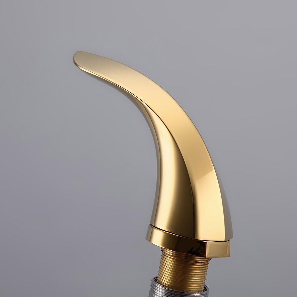 Zime Modern Aerated Spout Widespread Sink Faucet Double Handles in Gold Solid Brass window image