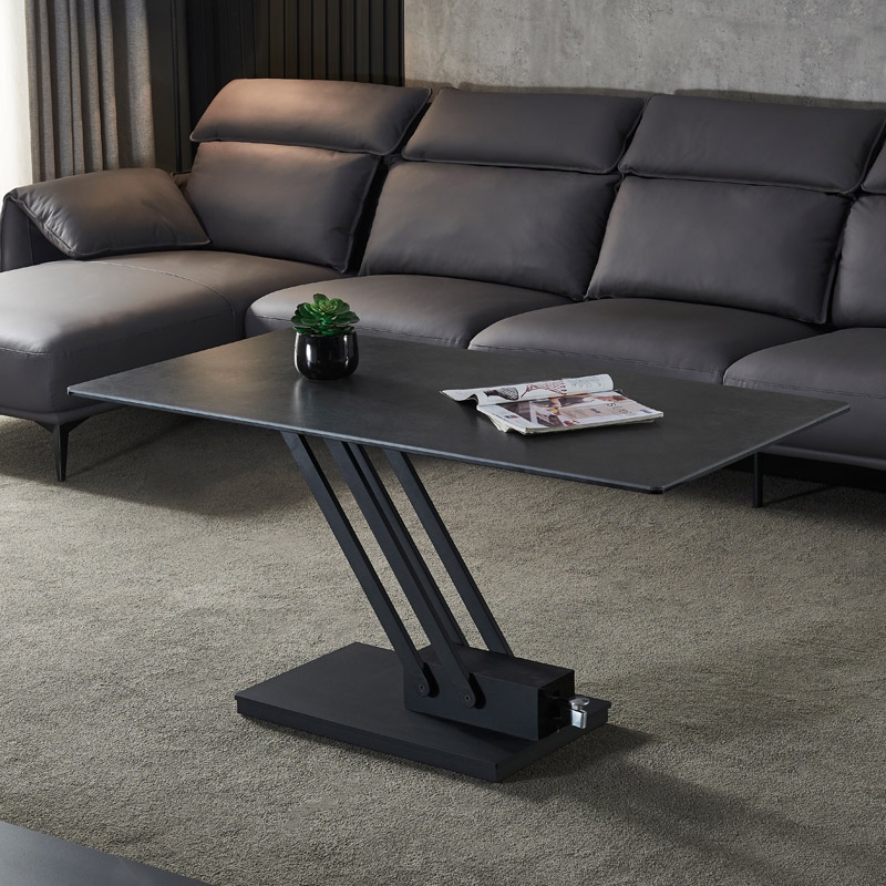 Gray Rectangular Adjustable Height Coffee Table & Dining Table Sintered Stone window image