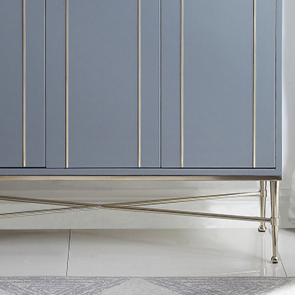 Modern Blue Cabinet Rectangular Sideboard Buffet with Doors & Shelves & Drawers in Gold window image