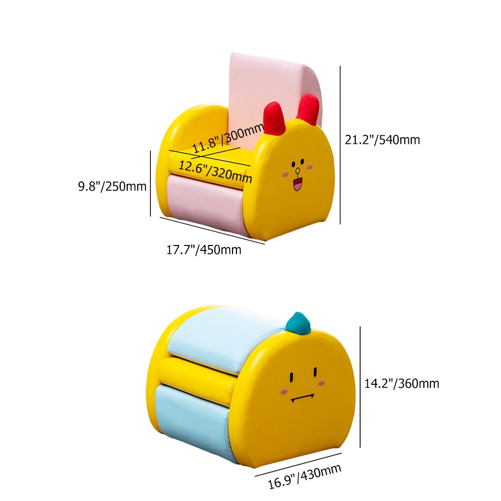 Foldable Kids Chair Yellow PU Leather Upholstery Storage Chair window image