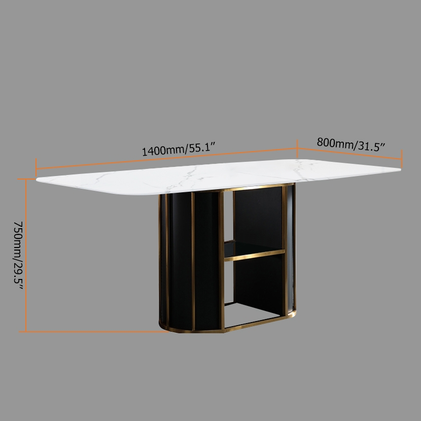 55" Modern White Rectangular Sintered Stone Dining Table with Storage Carbon Steel window image