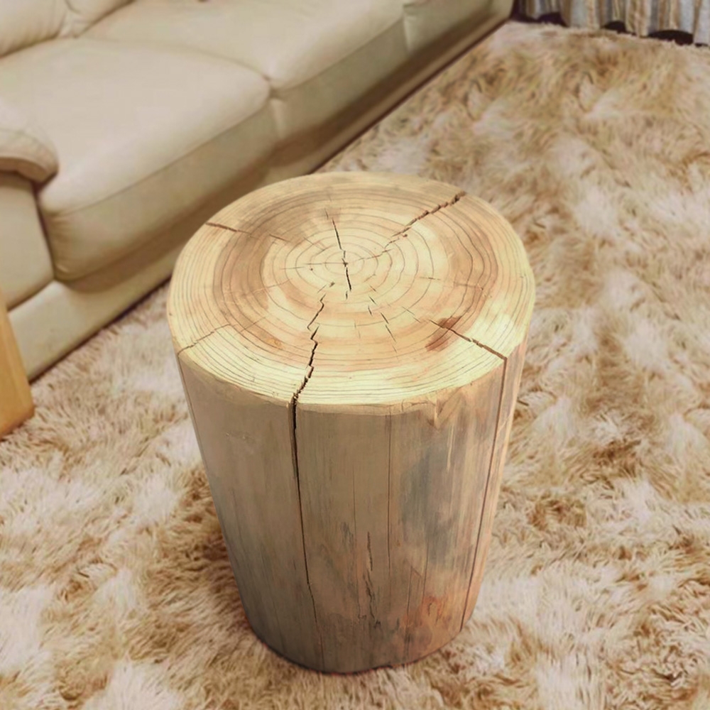 Farmhouse Wood Side Table Round End Table Pine Wood in Natural window image