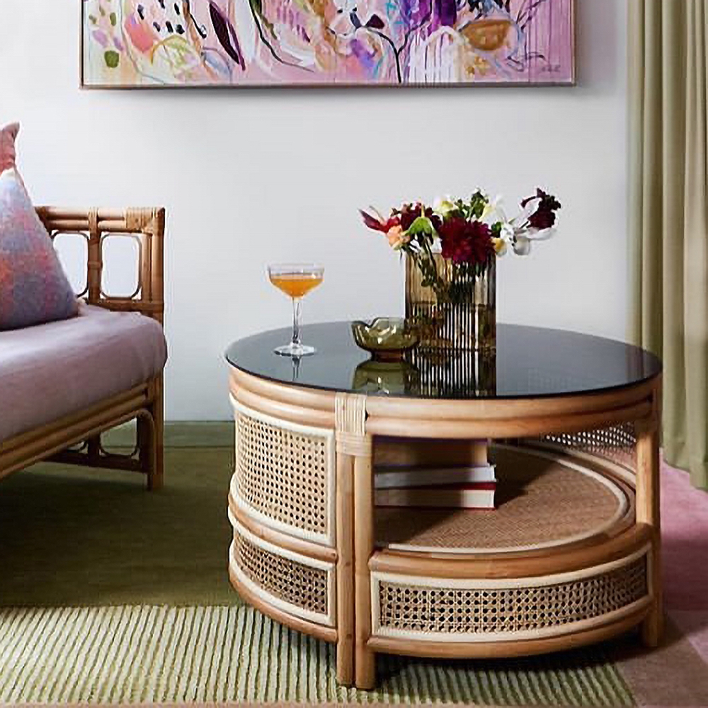 Rustic Coffee Table 2-Tiered with Storage with Tempered Glass Top window image