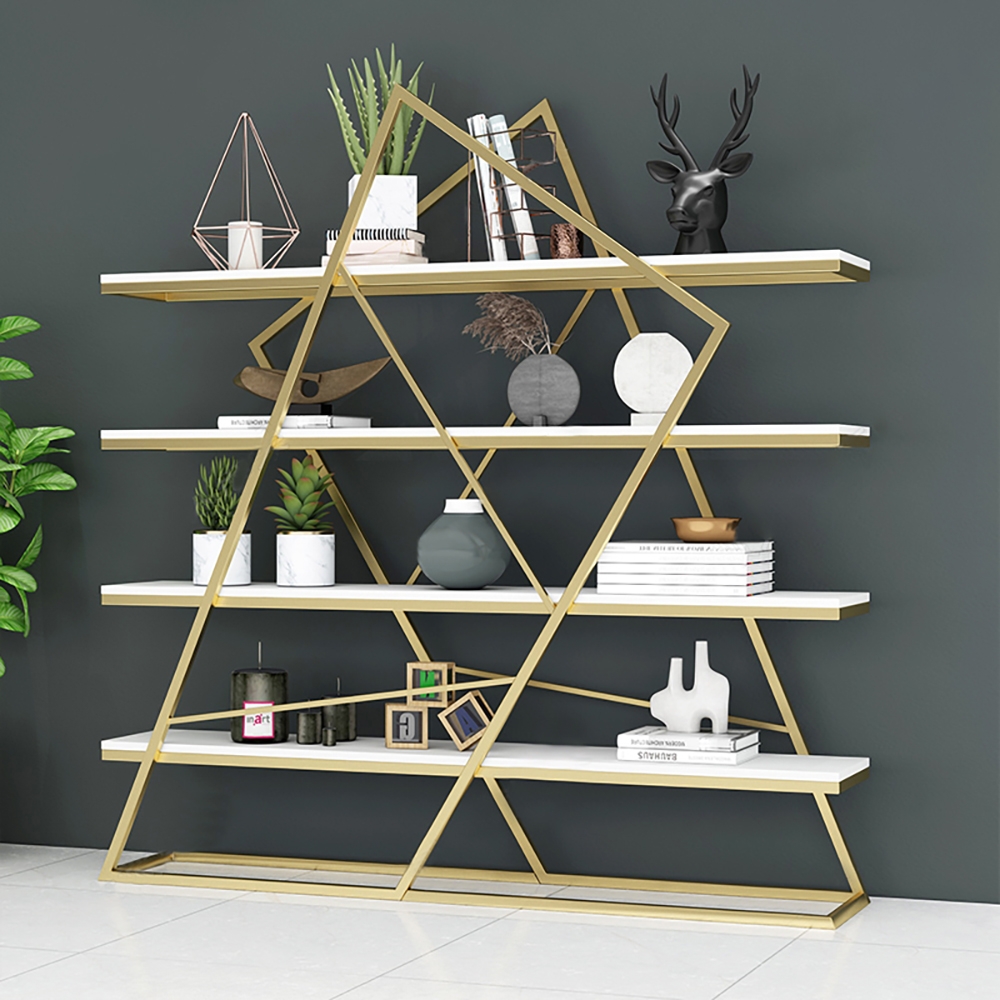 Abstract Chic Storage Standing Metal Etagere Bookshelf in Gold & White window image